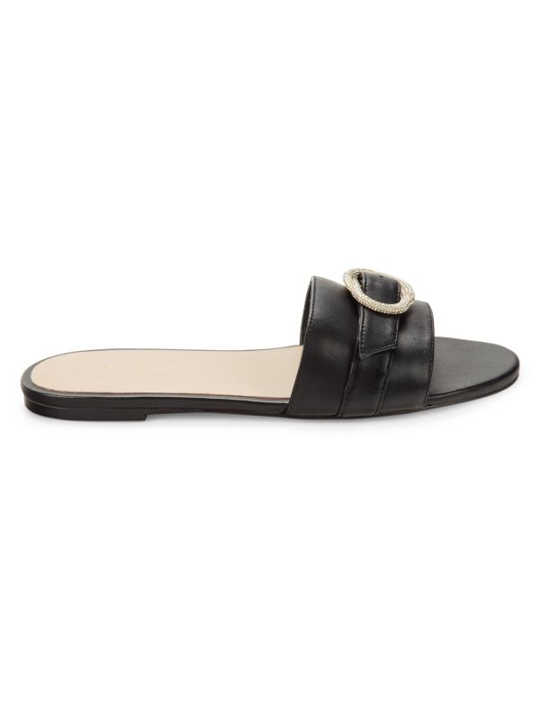 Stuart Weitzman Crystal Buckle Leather Flat Sandals